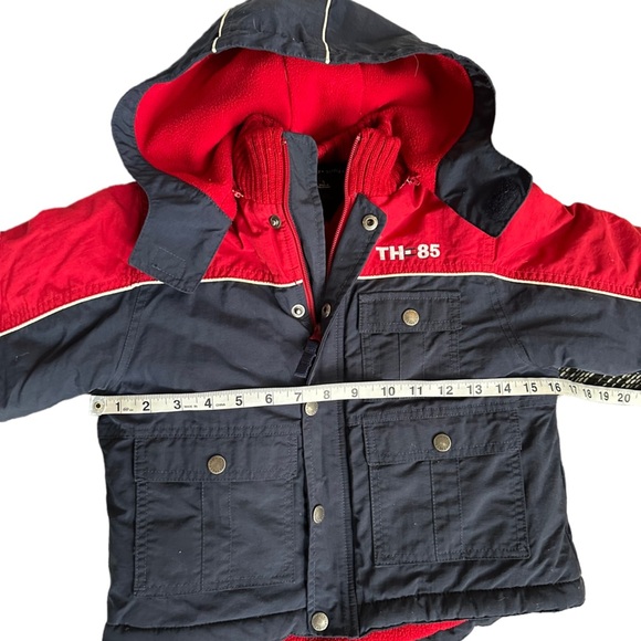 Tommy Hilfiger Boys Youth Navy Blue and Red Puffer Winter Jacket with Hood Sz. 5 - Picture 8 of 11